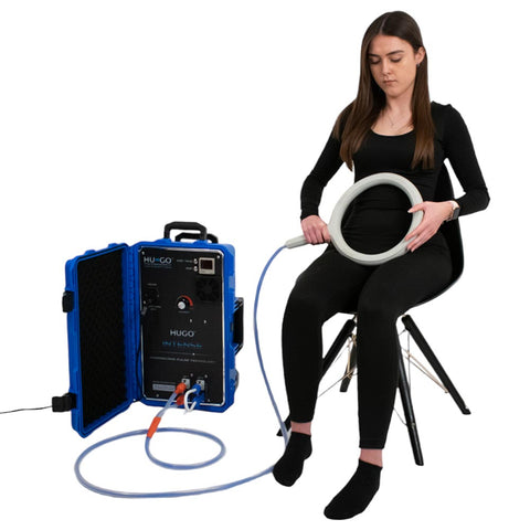 Hugo Intense ring applicator being applied to stomach 