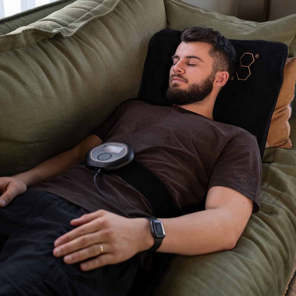 CELLER8 full body mat being used on a sofa