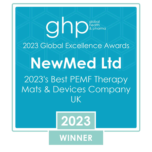 ‘Best PEMF Therapy Mats & Devices Company 2023’ by Global Health & Pharma, award logo