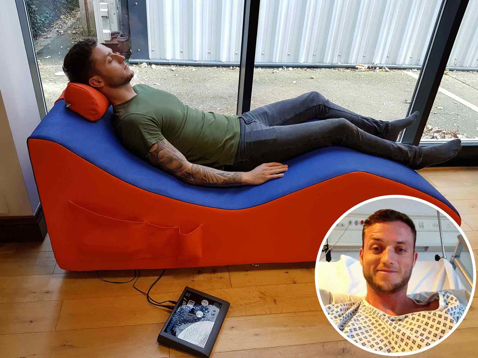 Andy laying on the Magneto Vital system with hospital bed photo